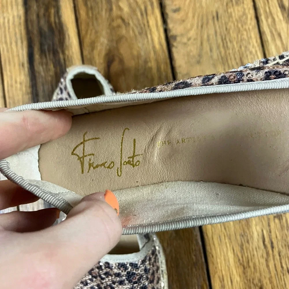 Franco Sarto Leopard Sequin Espadrille Flats Artist's‎ Collection Tan Brown 5.5